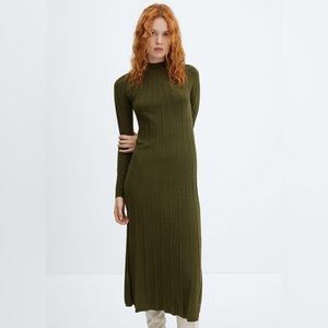 MANGO Perkins-Neck Ribbed Dress